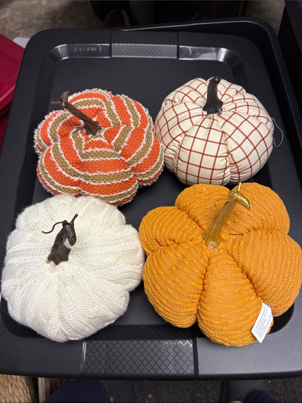 Decorative Knit Pumpkin Set - Orange, White, Cream - Unbranded B4